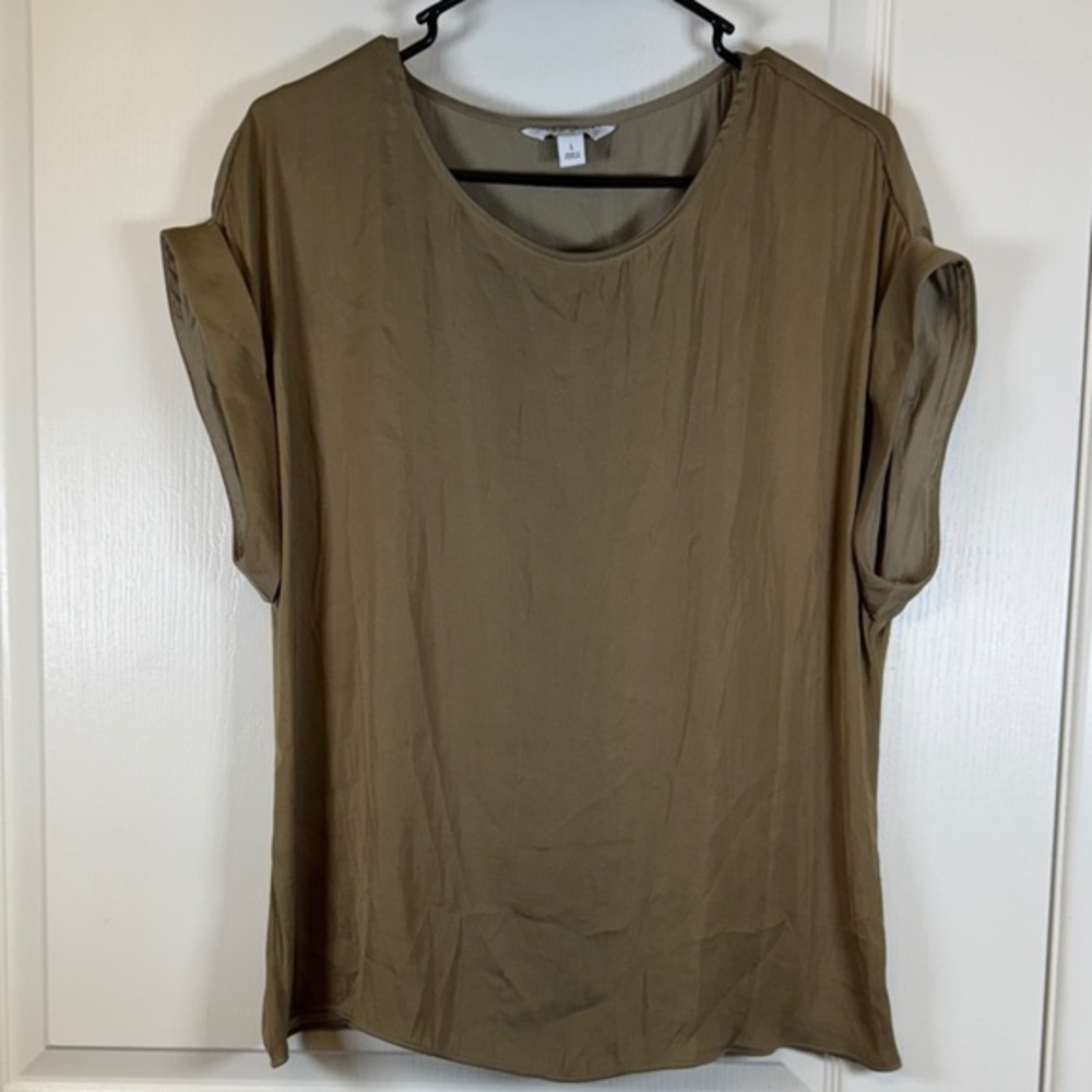 Nine West Olive Boxy Blouse Cuffed Sleeves Size Large GUC #5810